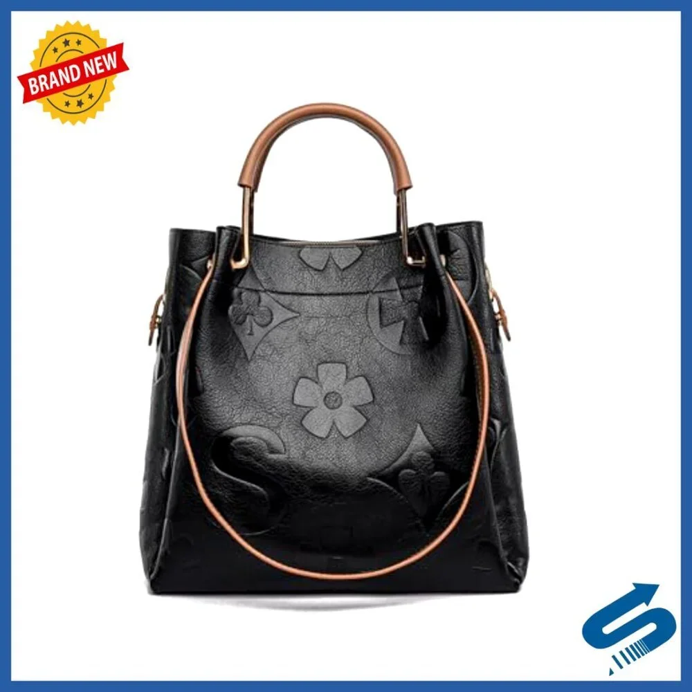 Large Faux Leather Top Handle Shoulder Bag Hobo Tote with Detachable Pouch